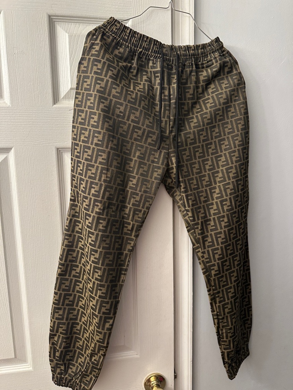 Monogram Print Ladies Jogger Pants - Brown